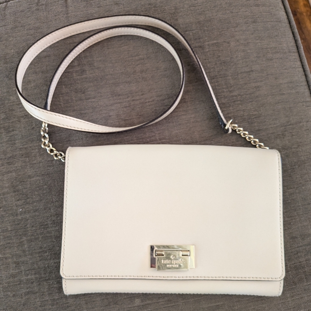 Kate Spade Fiona Leather Off-White/Cream Crossbody Bag with Silver Accents